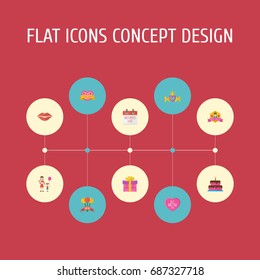 Happy Mother's Day Flat Icon Layout Design With Woman, Present And Queen Symbols. Lovely Mom Beautiful Feminine Design For Social, Web And Print.