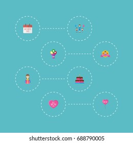 Happy Mother's Day Flat Icon Layout Design With Special Day, Pastry And Best Mother Ever Symbols. Lovely Mom Beautiful Feminine Design For Social, Web And Print.