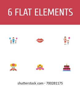 Happy Mother's Day Flat Icon Layout Design With Best Mother Ever, Children And Kiss Symbols. Lovely Mom Beautiful Feminine Design For Social, Web And Print.