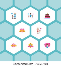 Happy Mother's Day Flat Icon Layout Design With Heart, Sticker And Best Mother Ever Symbols. Lovely Mom Beautiful Feminine Design For Social, Web And Print.