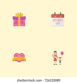 Happy Mother's Day Flat Icon Layout Design With Special Day, Sticker And Woman Symbols. Lovely Mom Beautiful Feminine Design For Social, Web And Print.