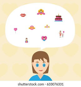 Happy Mother's Day Flat Layout Design With Woman, Decoration And Design Symbols. Lovely Mom Beautiful Feminine Design For Social, Web And Print.