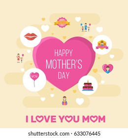 Happy Mother's Day Flat Layout Design With Decoration, Best Mother Ever And Woman Symbols. Lovely Mom Beautiful Feminine Design For Social, Web And Print.