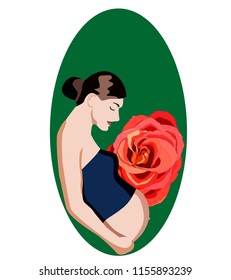 Happy mothers day flat poster design with pregnant women. Profile of pregnant woman