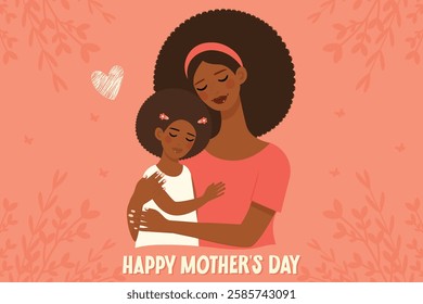 Happy Mothers Day Flat Vector Illustration with cute mother and daughter