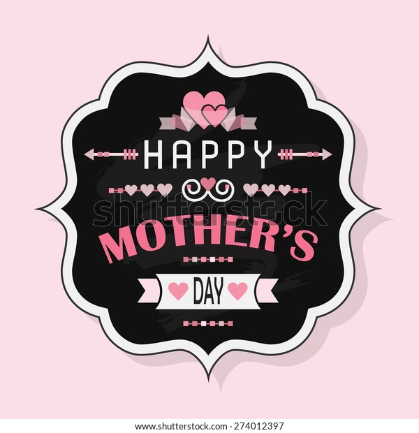 Happy Mother\'s Day - Flat vintage chalk badge\
on pink background