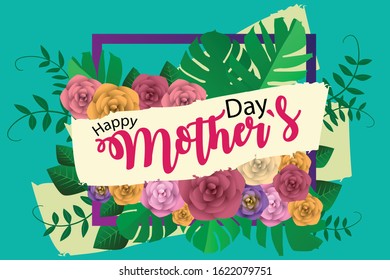 happy mothers day floral arrangement with frame and shaped ribbons