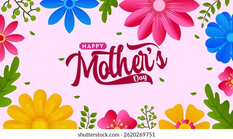 Happy Mother's Day with floral background. Suitable for greeting cards, banner, poster, label, template, sale. A day for love, appreciation, and family