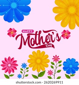 Happy Mother's Day with floral background. Suitable for greeting cards, banner, poster, label, template, sale. A day for love, appreciation, and family