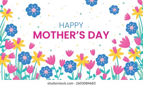 Happy Mother's Day floral banner design. Postcard with botanical decor. Vector template spring for holiday