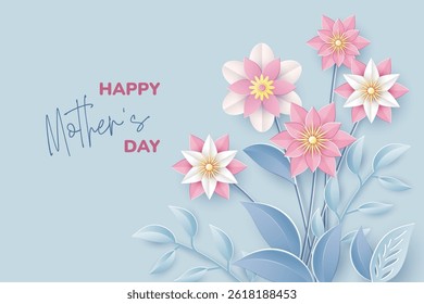Happy Mothers Day floral banner with paper cut flowers