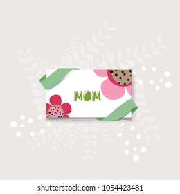 Happy Mother's Day, Floral bouquets with ribbon, vector illustration.