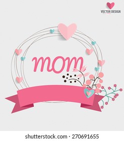 Happy Mother's Day, Floral bouquets with ribbon and heart, vector illustration.