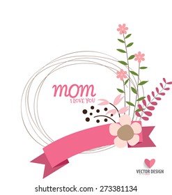 Happy Mother's Day, Floral bouquets with ribbon, vector illustration.