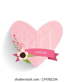 Happy Mother's Day, Floral bouquets with ribbon and heart, vector illustration.