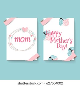 Happy Mother's Day, Floral bouquets with ribbon and heart, vector illustration.