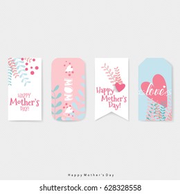 Happy Mother's Day, Floral bouquets with heart, vector illustration.