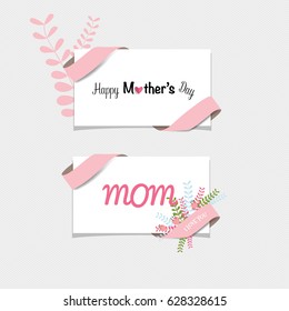 Happy Mother's Day, Floral bouquets with ribbon and heart, vector illustration.