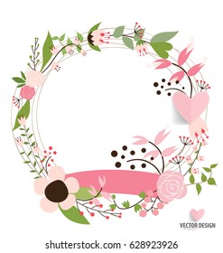Happy Mother's Day, Floral bouquets with ribbon and heart, vector illustration.