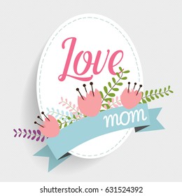 Happy Mother's Day, Floral bouquets with ribbon, vector illustration.