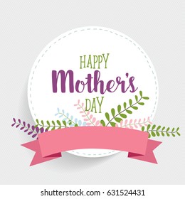 Happy Mother's Day, Floral bouquets with ribbon, vector illustration.