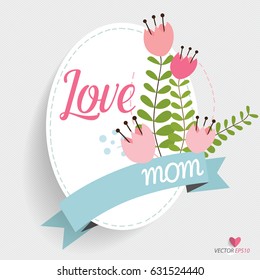 Happy Mother's Day, Floral bouquets with ribbon, vector illustration.