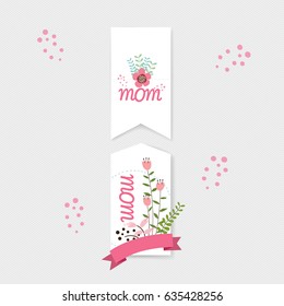 Happy Mother's Day, Floral bouquets with ribbon, vector illustration.