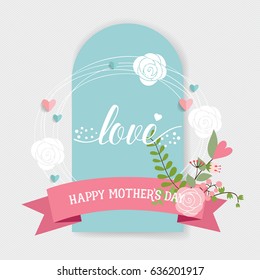 Happy Mother's Day, Floral bouquets with ribbon, vector illustration.