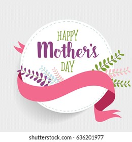 Happy Mother's Day, Floral bouquets with ribbon, vector illustration.