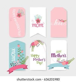 Happy Mother's Day, Floral bouquets with ribbon, vector illustration.