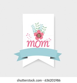 Happy Mother's Day, Floral bouquets with ribbon, vector illustration.