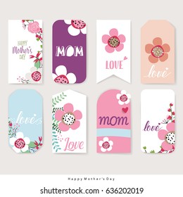 Happy Mother's Day, Floral bouquets with ribbon, vector illustration.