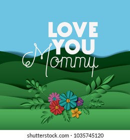 happy mothers day with floral decoration in landscape card