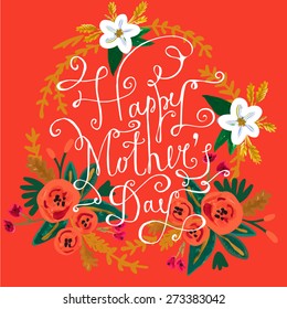 Happy Mother's Day floral greeting. Watercolor floral background.