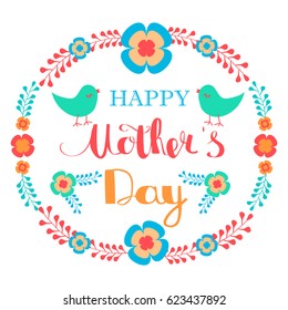 Happy Mother's Day floral greeting card. Flowers and lettering
