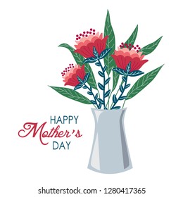 Happy mothers day, Floral hand draw design concept, Vase with Flowers on a white background, vector illustration