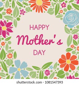 Happy Mother's Day - floral poster with wishes. Vector.