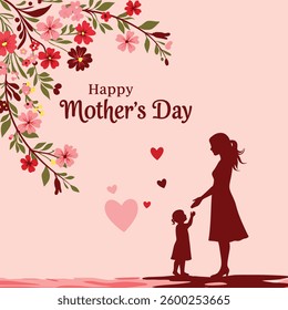 Happy Mother's Day floral silhouette image of a mother and daughter