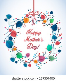 Happy Mother's Day Floral Wreath Greeting Card. 