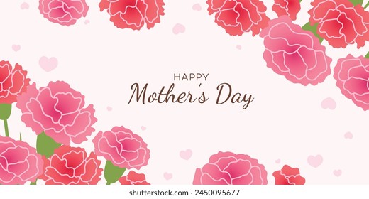 Happy Mother's Day flower background vector. Hand drawn floral wallpaper design of Pink and red Carnation flowers, bouquet. Mother's day concept illustration for cover, banner, greeting card