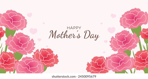 Happy Mother's Day flower background vector. Hand drawn floral wallpaper design of Pink and red Carnation flowers, bouquet. Mother's day concept illustration for cover, banner, greeting card