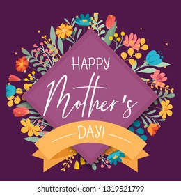 Happy Mothers Day flowers background, elegant lettering design card template for business. Can be used as greeting card