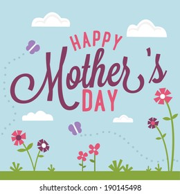 Happy Mother's Day - Flowers and Butterflies Vector