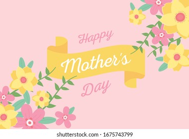 happy mothers day, flowers floral invitation card vector illustration