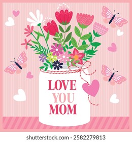 Happy mother's day with flowers in the jar