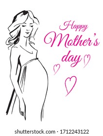 Happy Mother`s Day flyer, banner or poster, silhouette of a mother. Vector illustration
