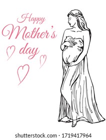 Happy Mother`s Day flyer, banner or poster, silhouette of a mother. Vector illustration
