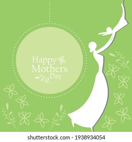 
Happy Mother`s Day Flyer, Banner Or Poster, Silhouette Of A Mother Holding Child Up In Air Vector Illustration 