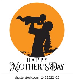 Happy Mother`s Day flyer, banner or poster, silhouette of a mother holding her son hand. Vector illustration