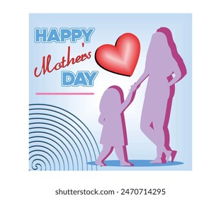 Happy Mother's Day flyer, banner or poster, A mother holds her daughter's hand. flat vector modern illustration 